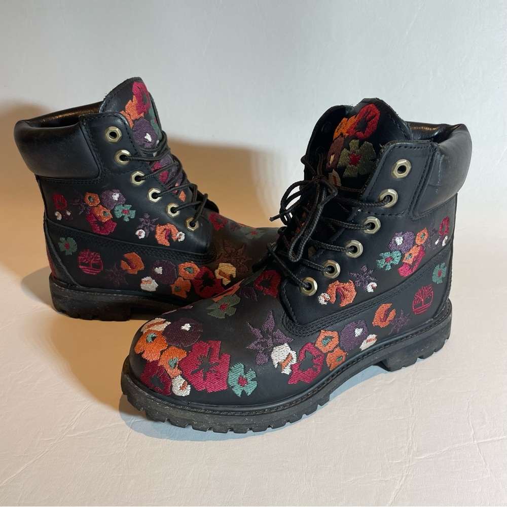 Timberland Women's Black Floral Combat Boots